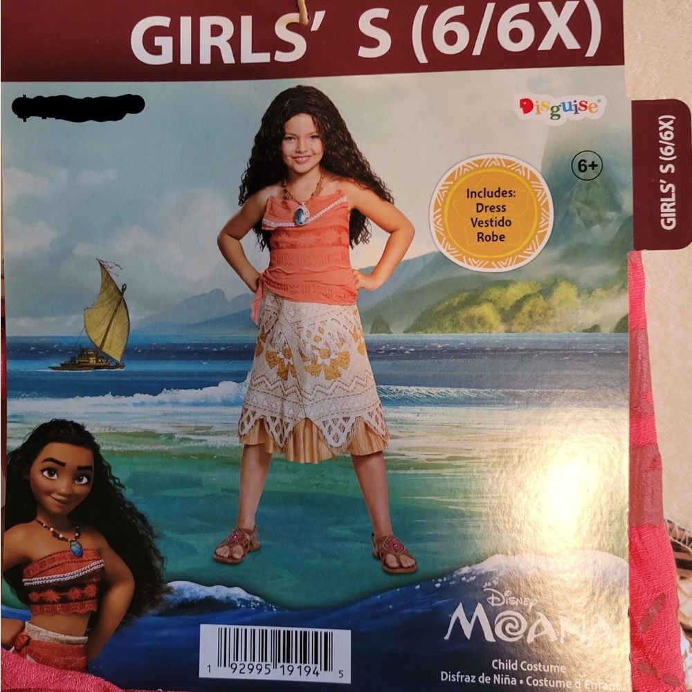 Disney Moana Dress Up Costume Size Small 6/6X Girls Child Kids Youth Disguise